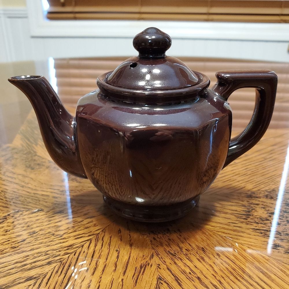 Small Brown Octagonal Shaped Chocolate Brown Teapot